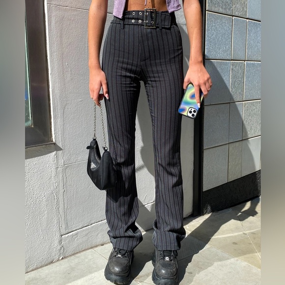 MOTEL X OLIVIA NEILL Zocha Flare Trouser in Irregular Stripe Black - Picture 1 of 4
